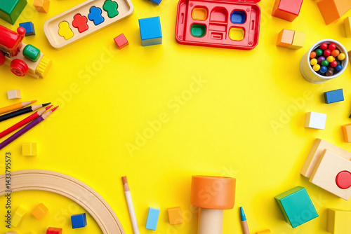 yellow table topped with lots of different colored pencils