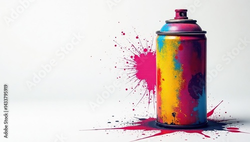 Close-up of graffiti art spray paint can on white background, bright, spray paint, shot