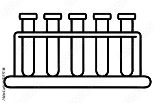 Minimal Test Tube Rack Line Art Icon – Simple Laboratory Equipment Outline


