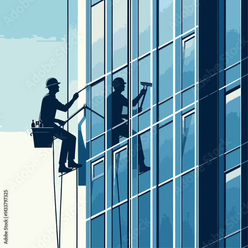 High-rise window cleaning in progress, showcasing specialized techniques.