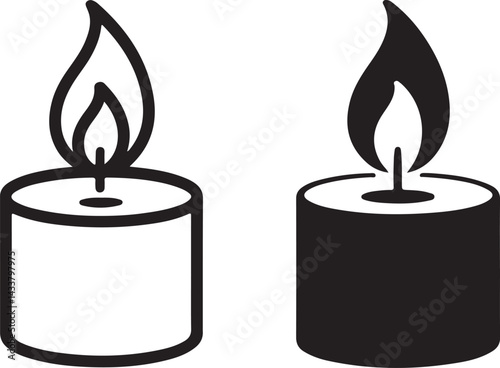 Lit and Unlit Candle Icons Black and White Graphic Design
