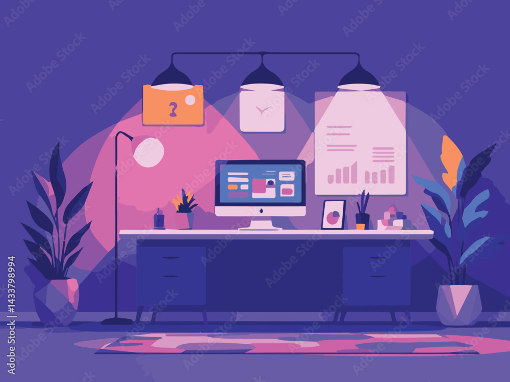 laptop, computer in a low light environment for work or leisure vector illustration