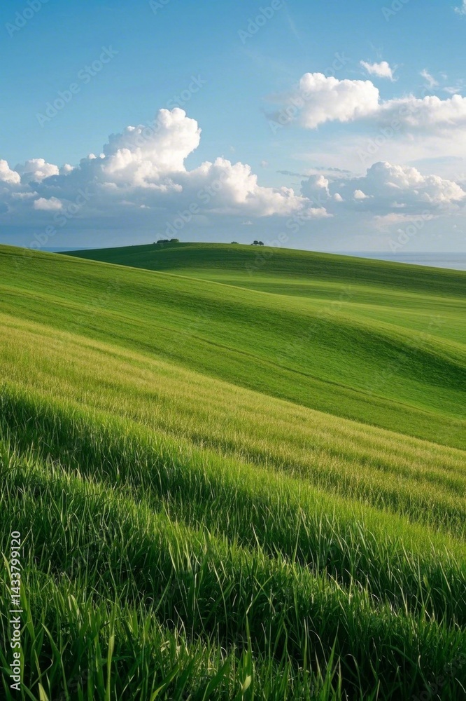 Obraz premium arafed view of a green field with a lone tree in the distance
