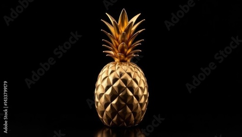 Luxurious golden pineapple centerpiece against a sleek black background for elegant decor or tropical theme