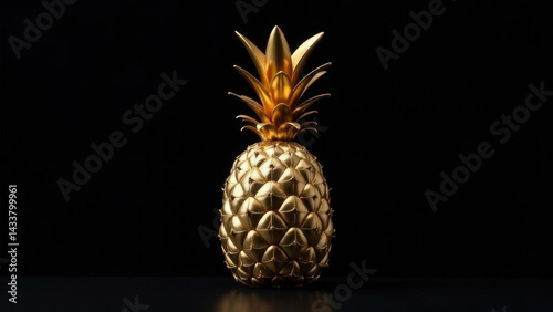 Luxurious golden pineapple centerpiece against a sleek black background for elegant decor or tropical theme