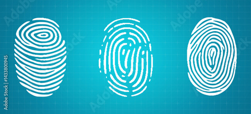 Fingerprint vector icon. ID app sign. White identification symbol. White fingerprint  set