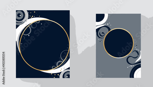 Elegant Circle Frame Design_Abstract Modern Background Templates for Invitations and Greetings_Navy Blue and Gold Accents_Perfect for Digital and Print Media