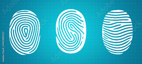 Fingerprint vector icon. ID app sign. White identification symbol. White fingerprint  set