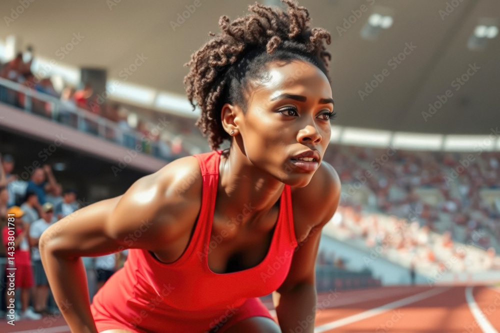 Focused Female Athlete at Starting Line