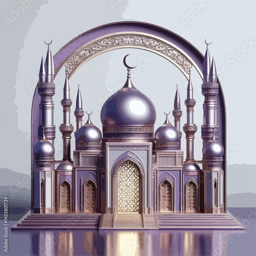 A 3D model of a mosque, showcasing exquisite design and rich colors.