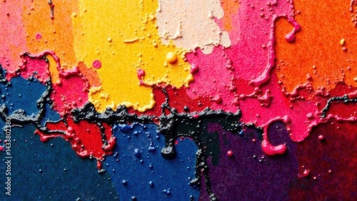 Closeup of abstract rough colorful multicolored art painting texture, with oil brushstroke, pallet knife paint on canvas