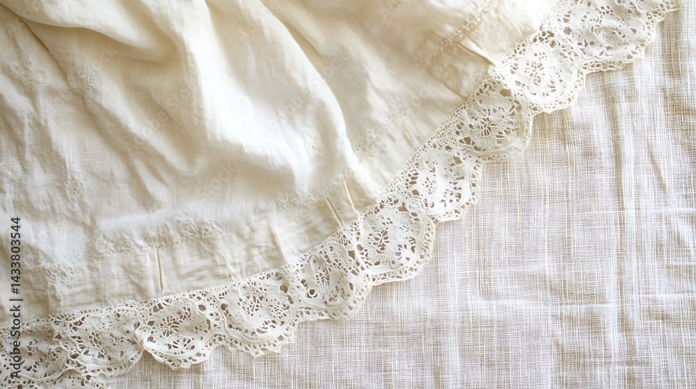 Obraz premium Cream Lace Fabric Texture Background. (1)