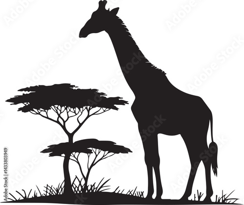 Giraffe Silhouette in African Savanna Landscape