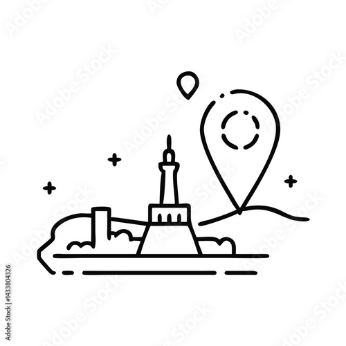   Landmarks with location marker, symbol of tourist attraction at destination