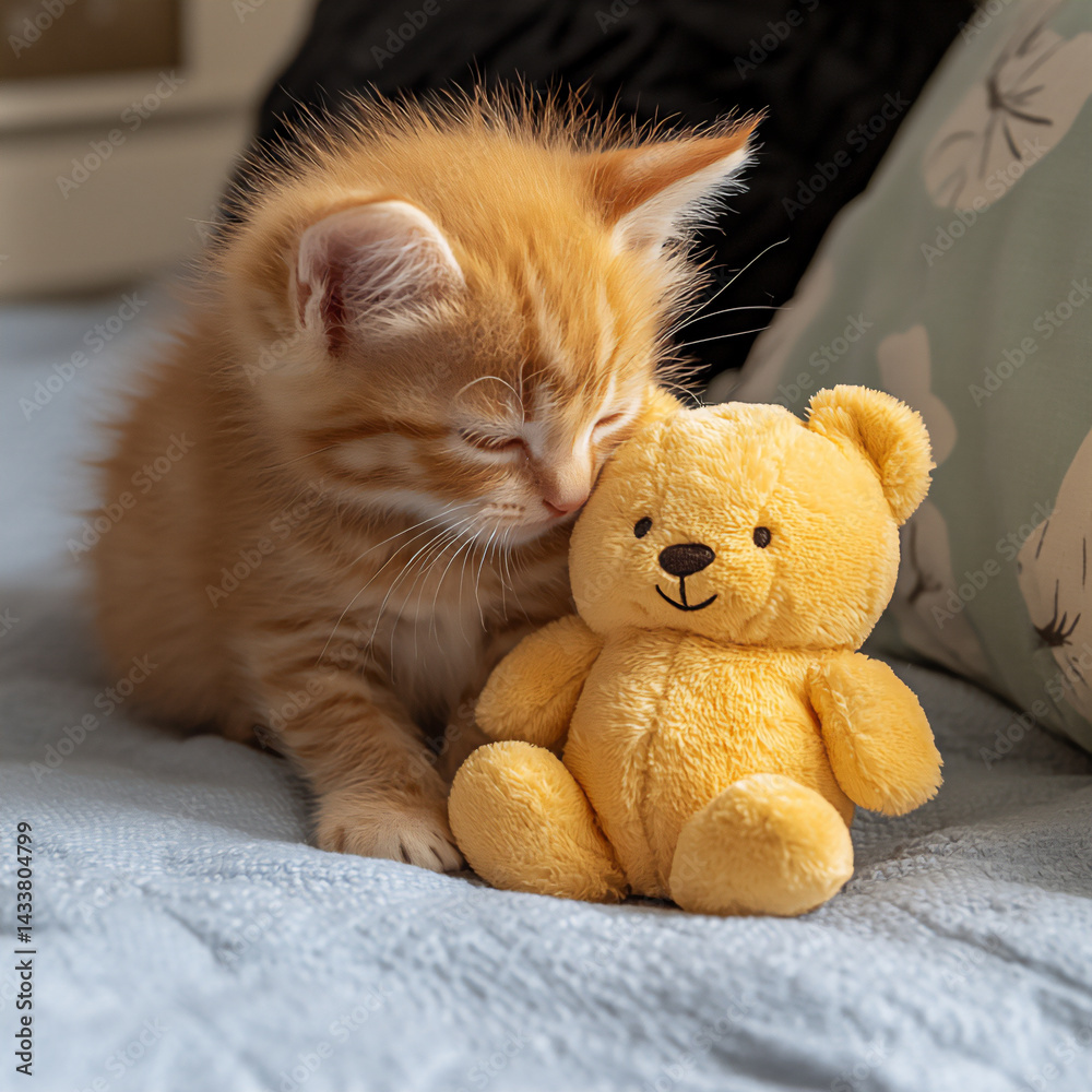 Fototapeta premium kitten playing stuffed animal