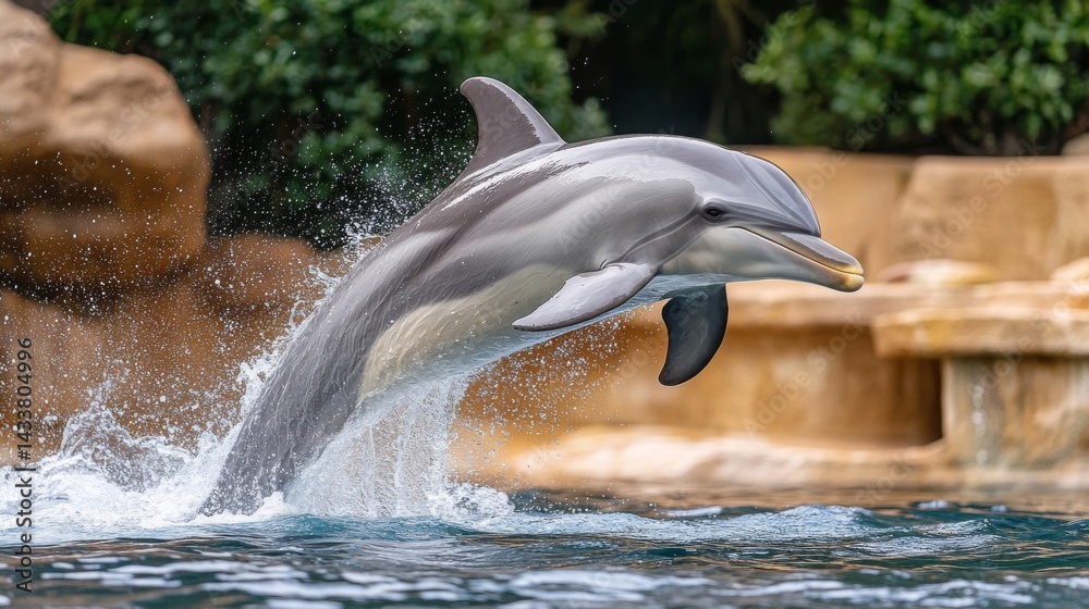 Fototapeta premium Grey Dolphin Leaping from Water with Splash