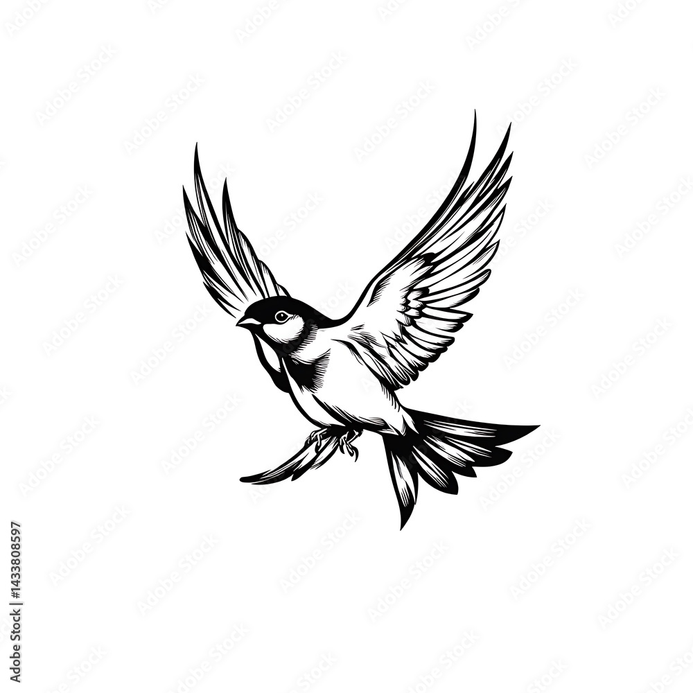 Obraz premium A Black And White Illustration Of A Bird In Flight