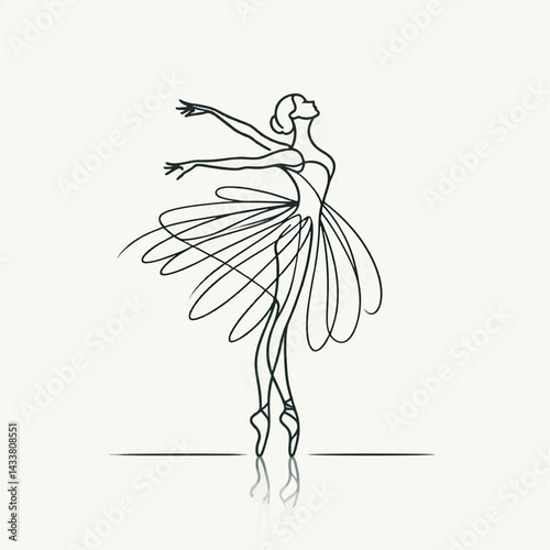 A single-line drawing of a ballerina in a graceful pose.