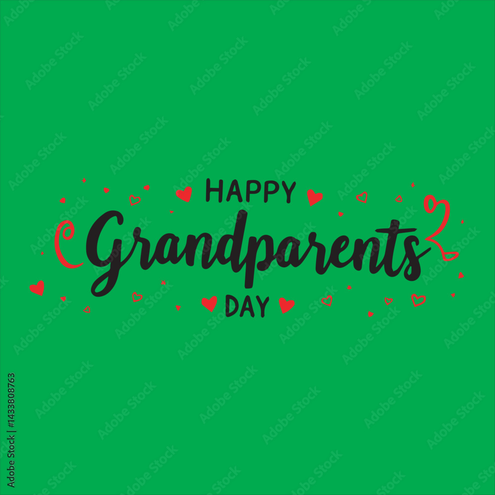 Obraz premium Grandparents Day Handwritten Typography Design,Grandparents Day Vector Greeting Card,Grandparents Day Lettering with Heart Icons,Cute Grandparents Day Calligraphy Design,Elegant Script for Grandparent