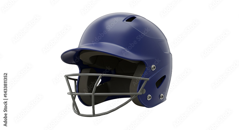 Fototapeta premium A detailed close up of a blue baseball helmet with a grey face mask on a black background space around it