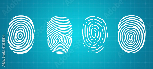 Collection of four fingerprint. Unique touch id. Fingerprint vector icon set. 