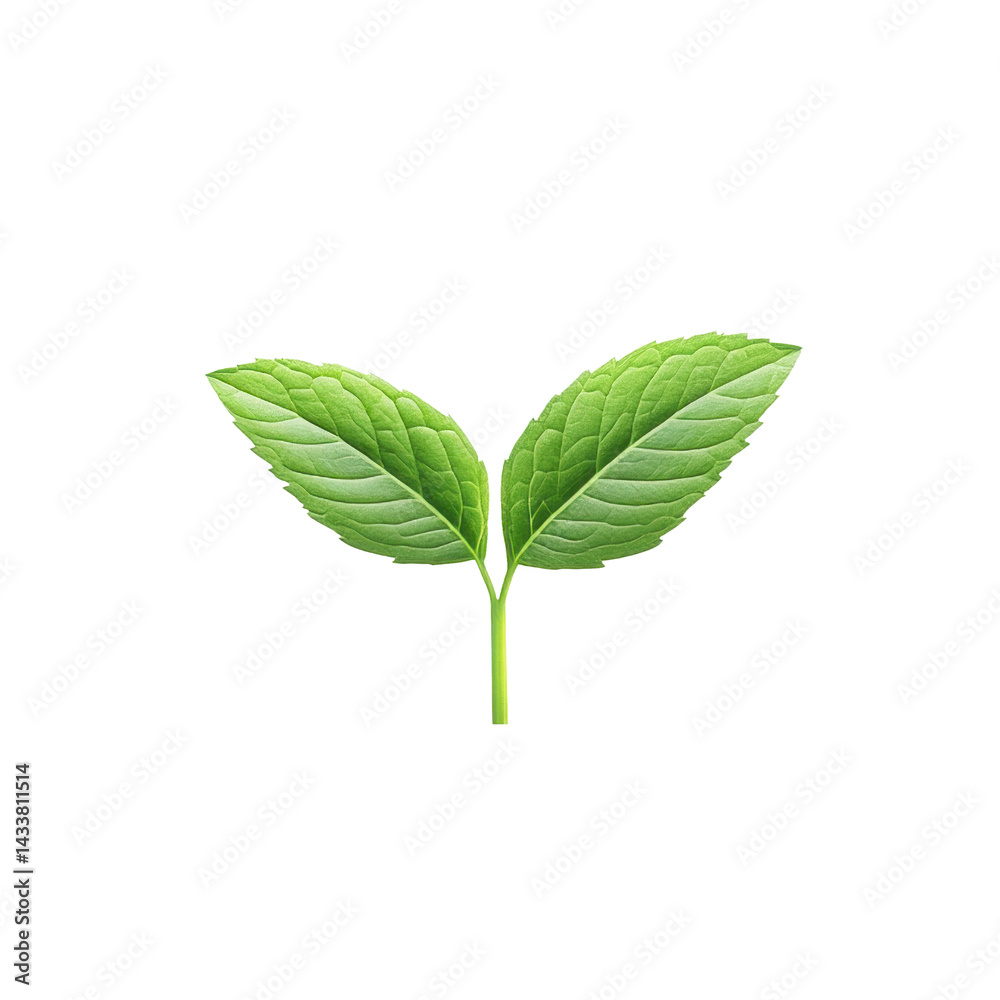 Fototapeta premium Fresh green leaves symbolize growth and renewal, perfect for branding or design projects. Their vibrant color adds touch of nature beauty transparent background