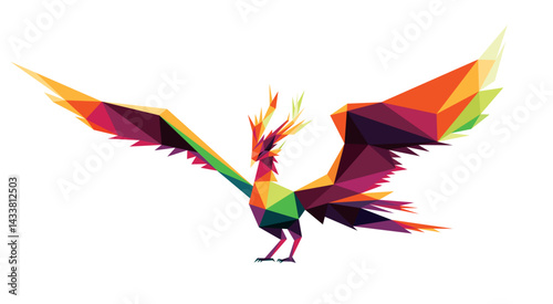 Phoenix in Colorful Polygonal Low Poly. Colorful Abstract Illustration of beautiful Bird Phoenix. Phoenix colorful logo.