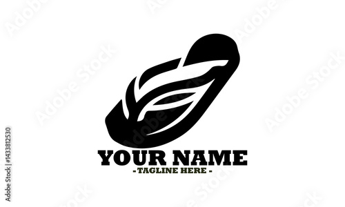 Black silhouette of a single casual flip-flop slipper for summer footwear isolated on a white backdrop. Fashion concept, slipper linear vector icon and sliper liner logo design