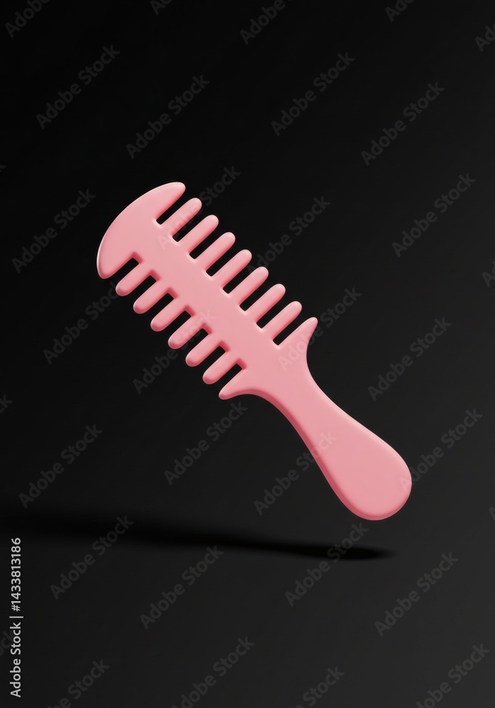 Soft pink comb floating in front of sleek black background, hair care tool Soft pink comb floating in front of sleek black background, hair care tool