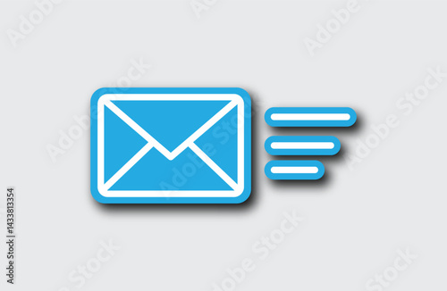 Vector single icon for sending a message or sending an email message in blue with shadow. Vector illustration