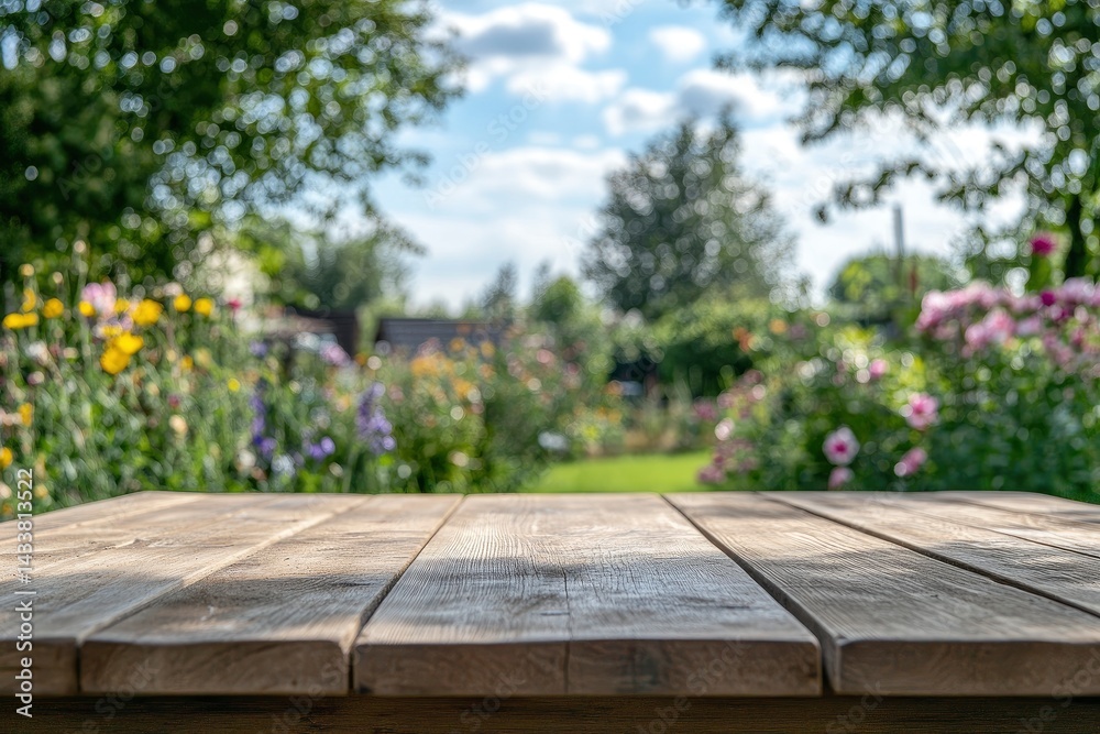 Wooden Table in a Garden Wooden Table in a Garden