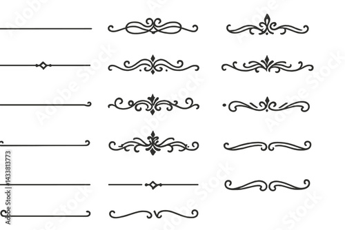 Elegant icon set featuring ornate decorative dividers and embellishments for graphic design projects