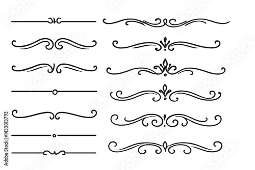 Elegant black icon set featuring decorative dividers and flourishes for design projects and social media