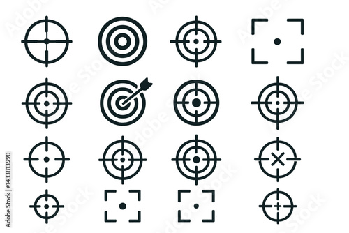 Various target icon designs suitable for use in digital applications and graphic projects