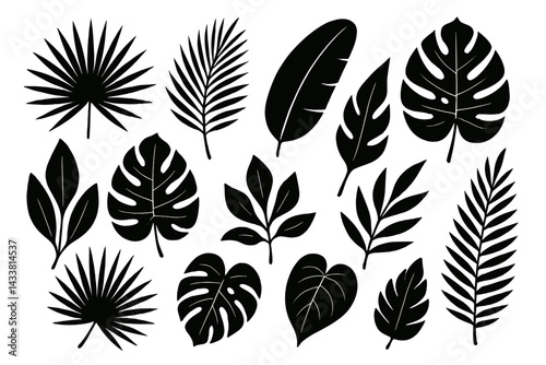 Icon set of various tropical leaves in a modern design style suitable for creative projects and visual needs