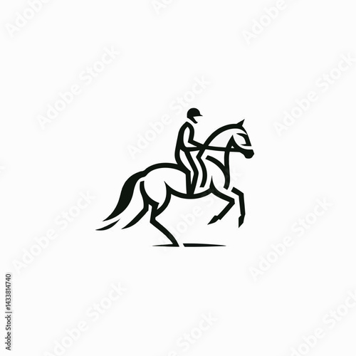 A stylized graphic of a rider on a horse, likely a logo or design element.