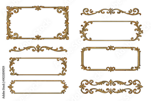 Elegant vintage icon set featuring ornate gold frame designs for decoration and branding purposes
