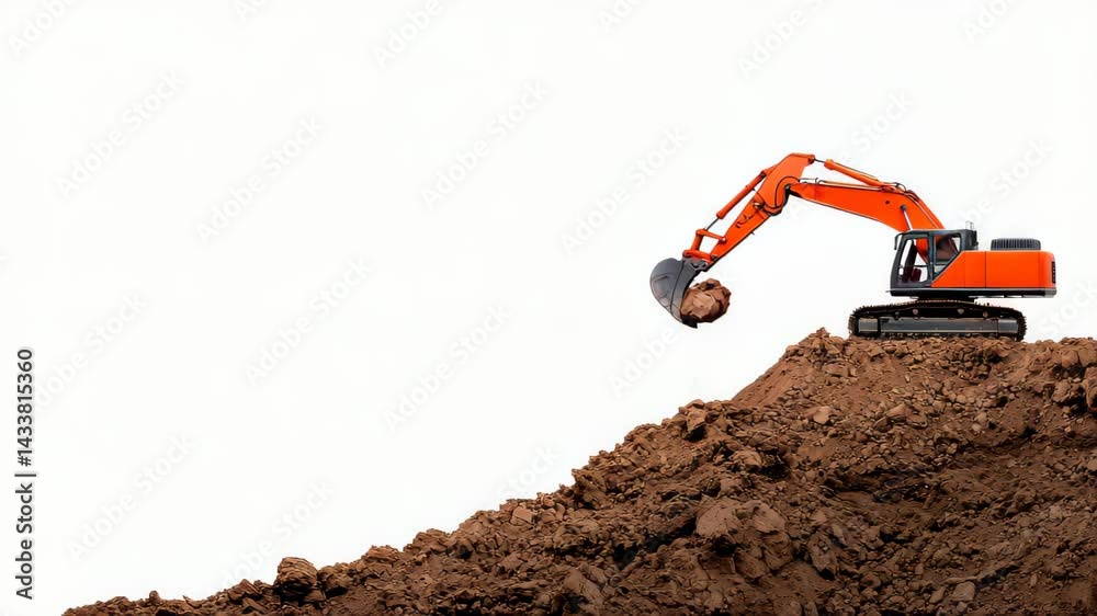 Heavy Construction Excavator Working on a Soil Mound in Daylight Heavy Construction Excavator Working on a Soil Mound in Daylight