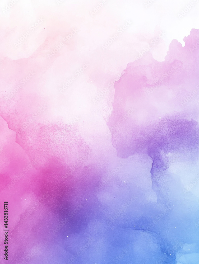 Fototapeta premium Abstract watercolor background with soft pastel pink purple and blue hues blending seamlessly with a gentle textured appearance and subtle splashes of color