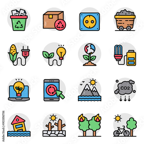 Set of Ecology and Recycling Flat Icons 