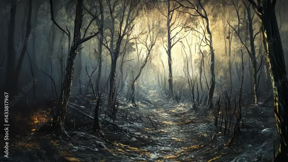 Dark forest path illustration Dark forest path illustration