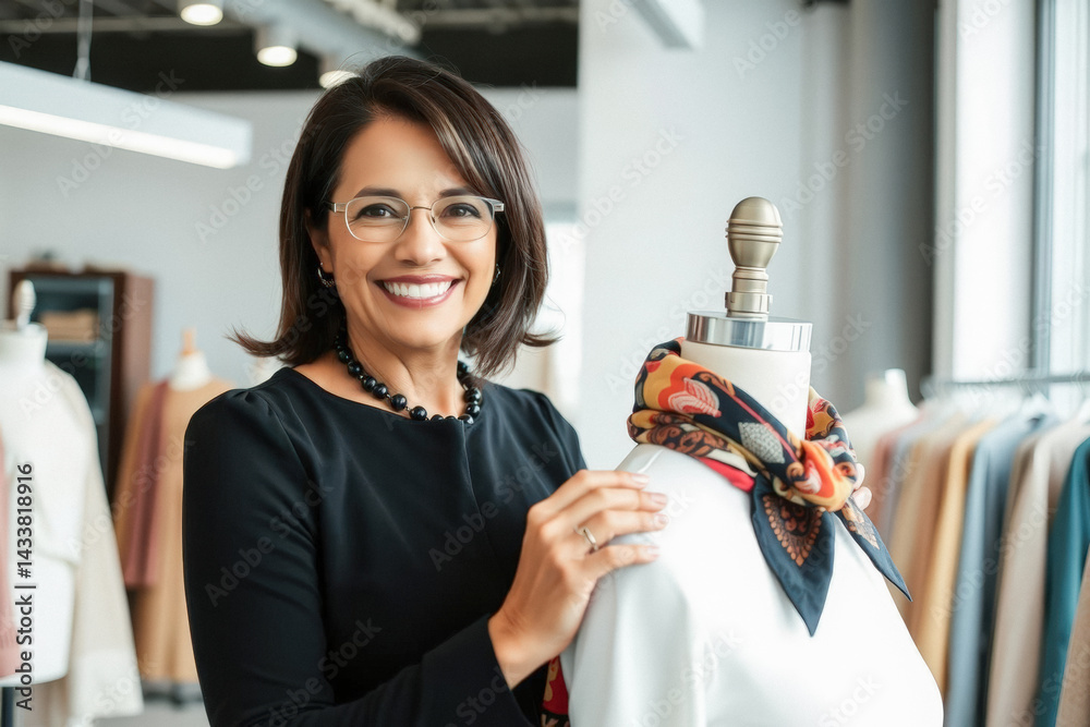 Fashion Designer Examining New Scarf