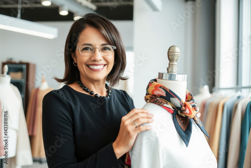 Fashion Designer Examining New Scarf