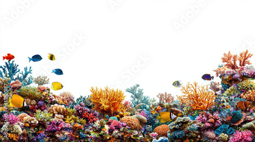 Fototapeta Naklejka Na Ścianę i Meble -  Colorful coral reef with tropical fish on white background