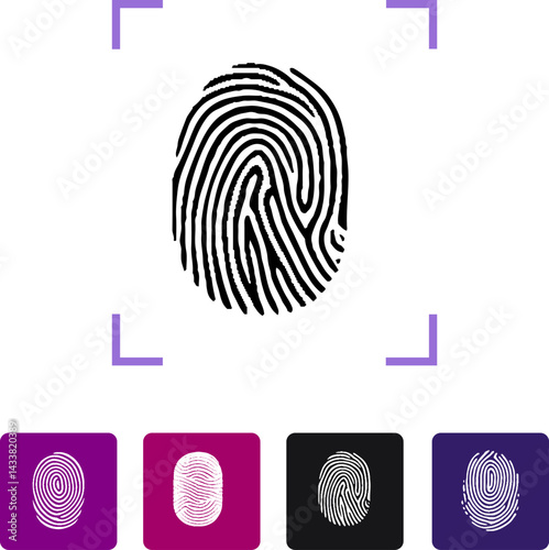 Thumb print for access. Personal property thumbprint pattern. Identity detection. Biometric identification. Vector