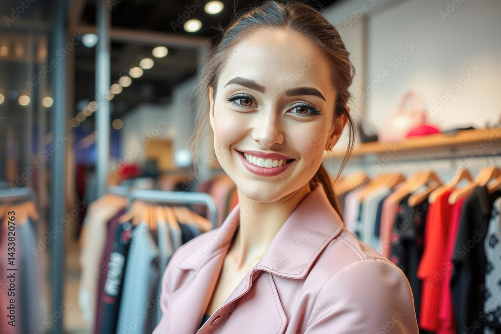Happy Woman Shopping in Fashion Store