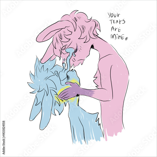 Symbolic vector illustration. Metaphorical. Mental connection, sharing emotions. Tears, support.