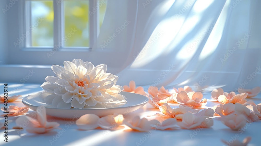 Fototapeta premium Delicate flower arrangement on a windowsill bathed in sunlight