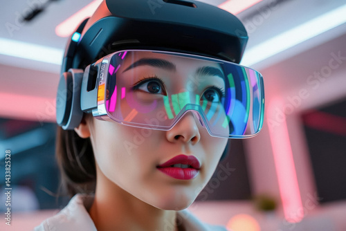 Obraz na płótnie Future Focused Woman Wearing VR Glasses w salonie