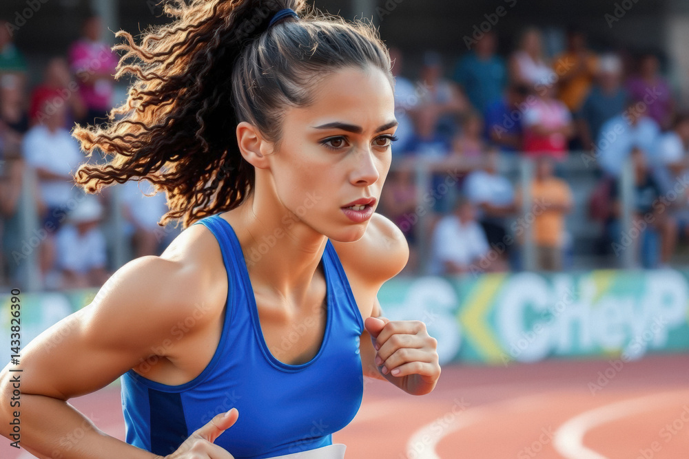 Focused Female Athlete Ready to Sprint